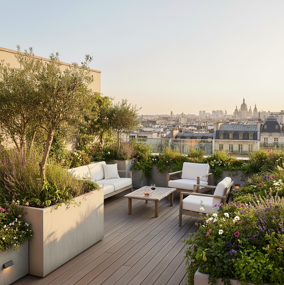 Terrasse après aménagement appartement parisien